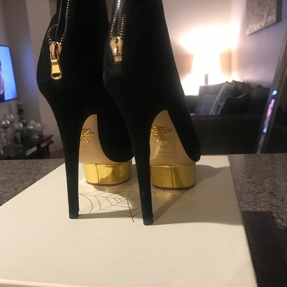 CHARLOTTE OLYMPIA Lucinda Black Suede Gold pltform - Picture 3 of 6